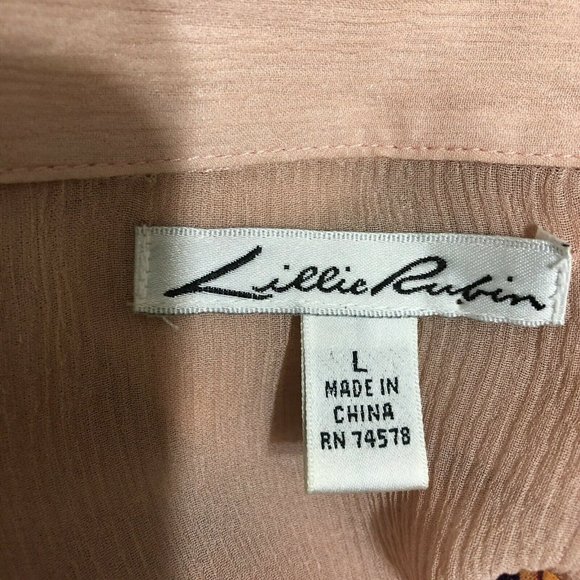Vintage 80s Silk Blouse Blush Pink Gold Studded Sheer Long Sleeve Lillie Rubin L - Picture 9 of 11